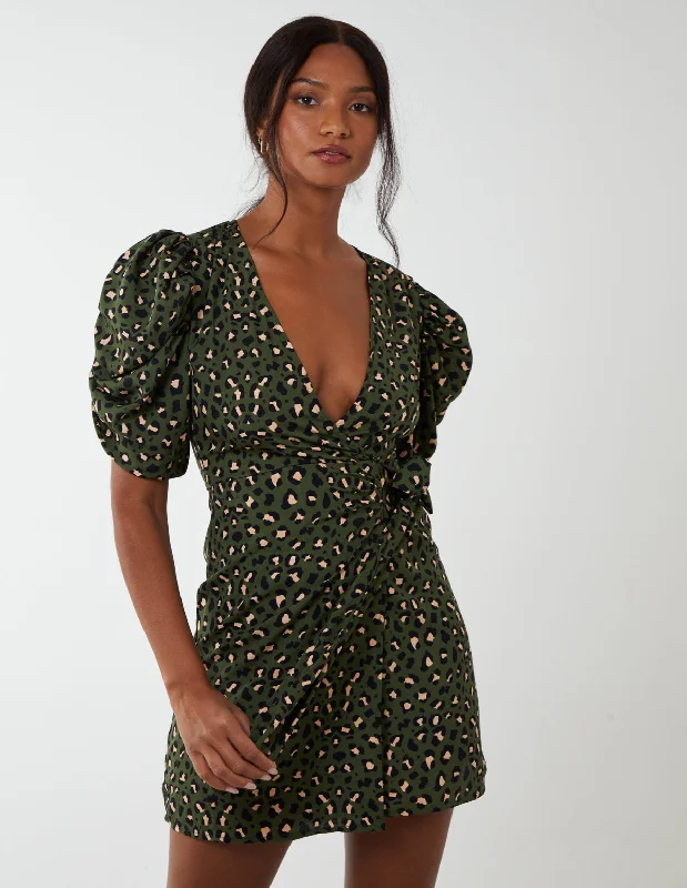 Ruched Sleeve Wrap Mini Dress Elegant Tulle Mini Dress