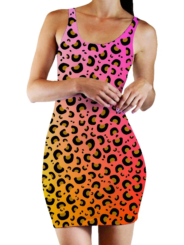 Leopard Spots Bodycon Mini Dress Casual Mini Dress with Pockets