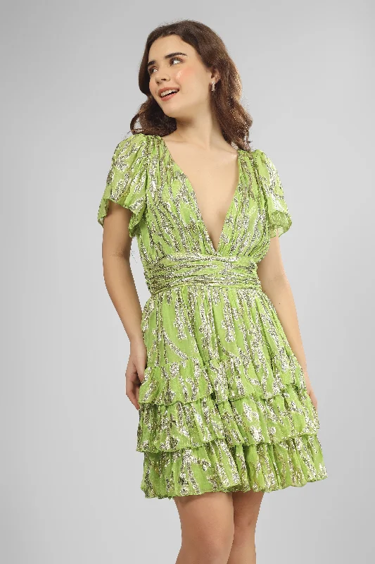 Madison Green Metallic Printed Mini Dress Trendy Tulle Mini Dress