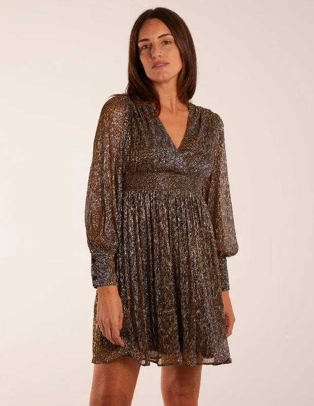 Metallic Wrap Mini Dress Chic Bohemian Mini Dress