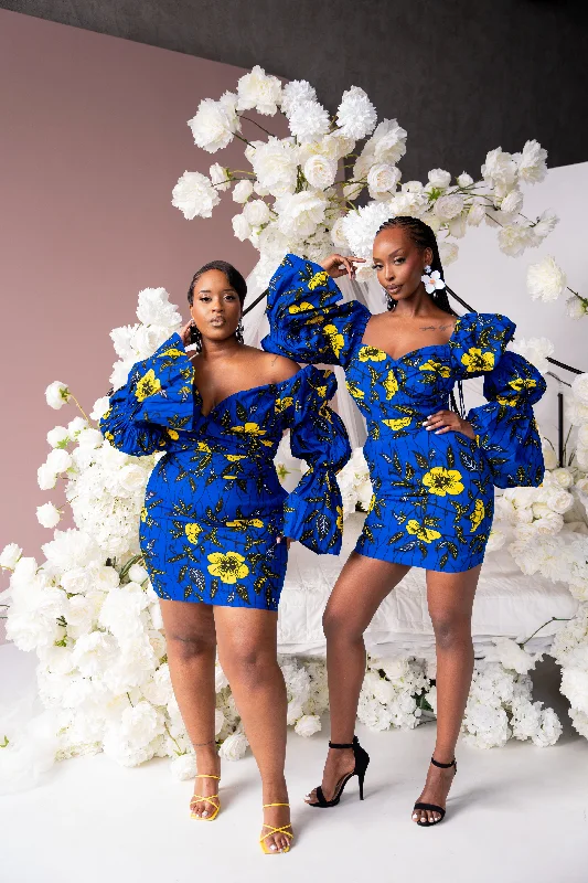 MOFOPE African Print Off-shoulder Puffy Sleeve Mini Dress Elegant Mini Dress with Ruffles MOFOPE African Print Off-shoulder Puffy Sleeve Mini Dress Elegant Mini Dress with Ruffles