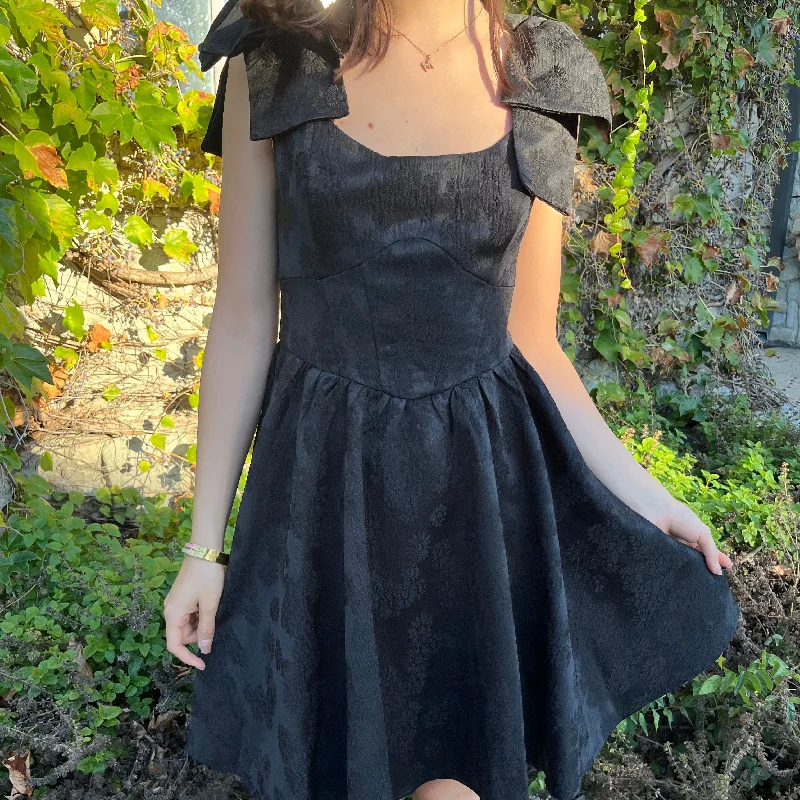 Nina Textured Flare Mini Dress with Bow Straps Cozy Knit Mini Dress