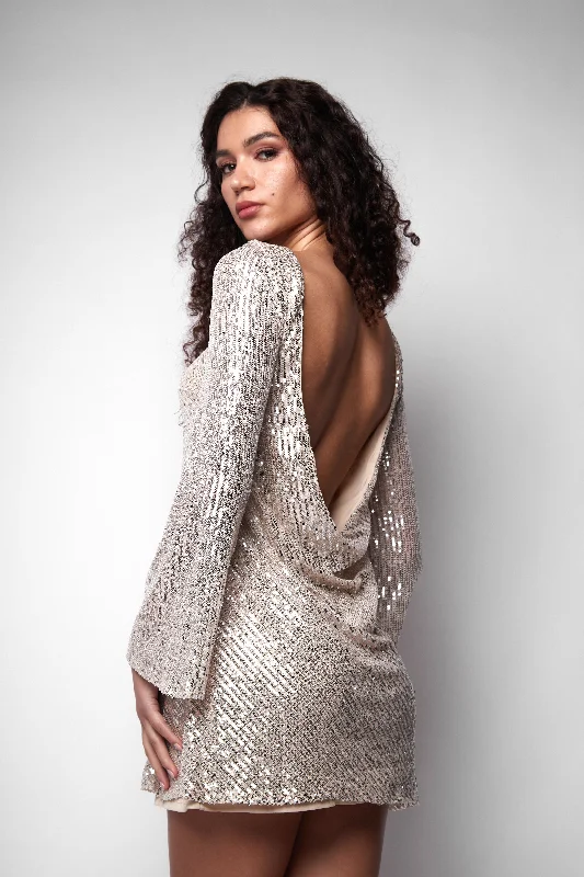 Paris Sequin Mini Dress in Silver Casual Mini Dress with Pockets