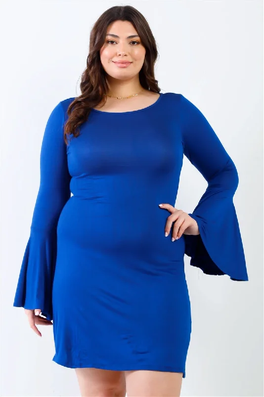 Plus Bell Long Sleeve Mini Dress in Royal Classic Solid Mini Dress