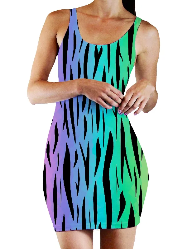 Rainbow Tiger Stripes Bodycon Mini Dress Classic Floral Print Mini Dress