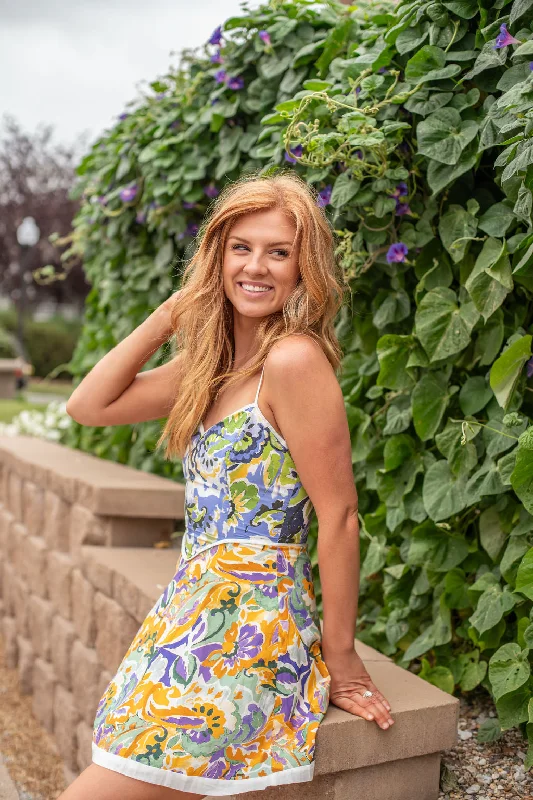 Santorini Sunset Mini Dress Stylish Floral Print Mini Dress