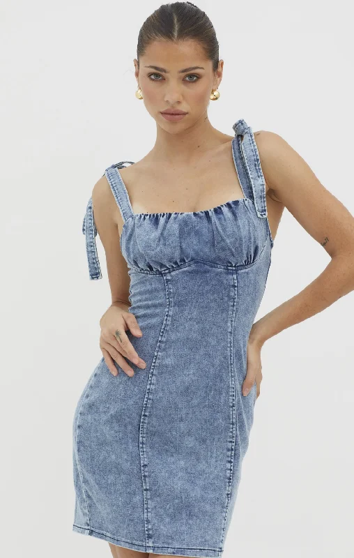 Sleeveless Bow Denim Mini Dress Fashionable Summer Mini Dress