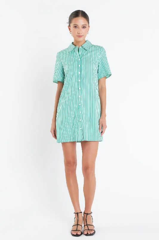 English Factory - Striped Binded Wide Sleeve Mini Dress Comfortable Smocked Mini Dress
