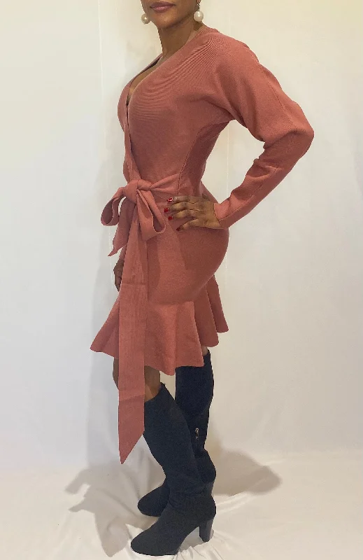 Mocha Sweater Mini Dress Fashionable Button-Front Mini Dress