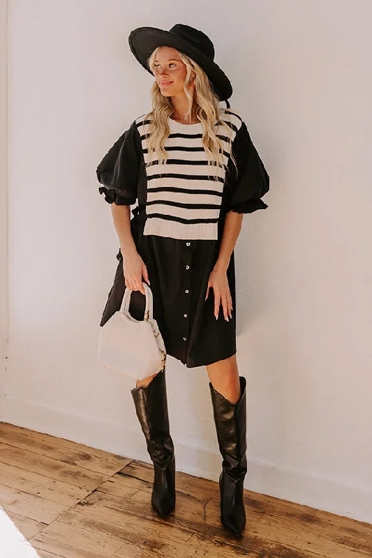 Sweet As Can Be Stripe Mini Dress in Black Classic Casual Mini Dress