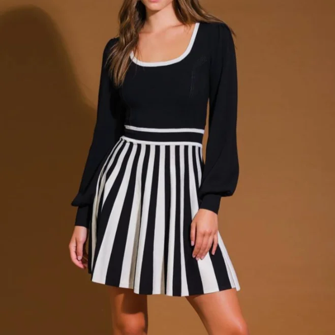 Sweet Chaos Sweater Striped Mini Dress Classic Black Mini Dress