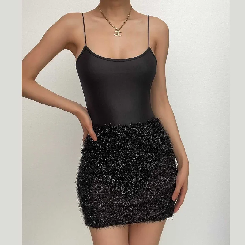 Textured solid satin u neck spaghetti strap sleeveless mini dress Cozy Knit Mini Dress