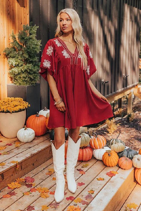 Tucson Sunsets Embroidered Mini Dress in Dark Scarlet Classic Black Mini Dress