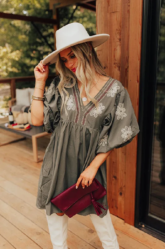 Tucson Sunsets Embroidered Mini Dress in Sage Comfortable Polka Dot Mini Dress