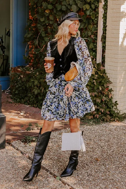 Uptown Cafe Floral Mini Dress in Black Elegant Satin Lace Mini Dress