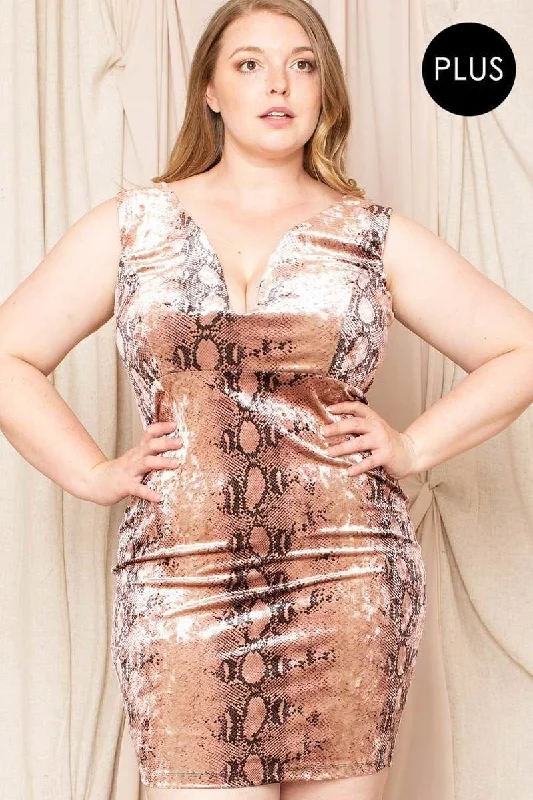 Velour Snake Print Plus Mini Dress in Blush Trendy Floral Mini Dress