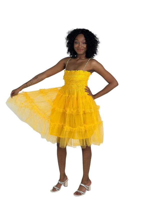 Yellow Sleeveless Tiered Mini Dress Trendy Camisole Mini Dress