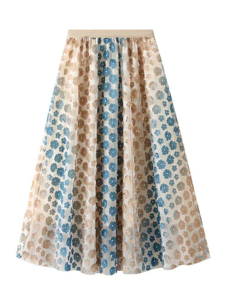HEAVY INDUSTRY EMBROIDERY FLOWER GAUZE SKIRT vintage skirt charm