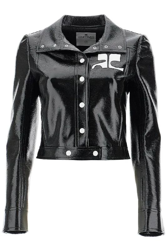 Re-edition Vinyl Effect Jacket  - Black One-Shoulder Jacket Off-the-Shoulder Jacket Asymmetrical Jacket