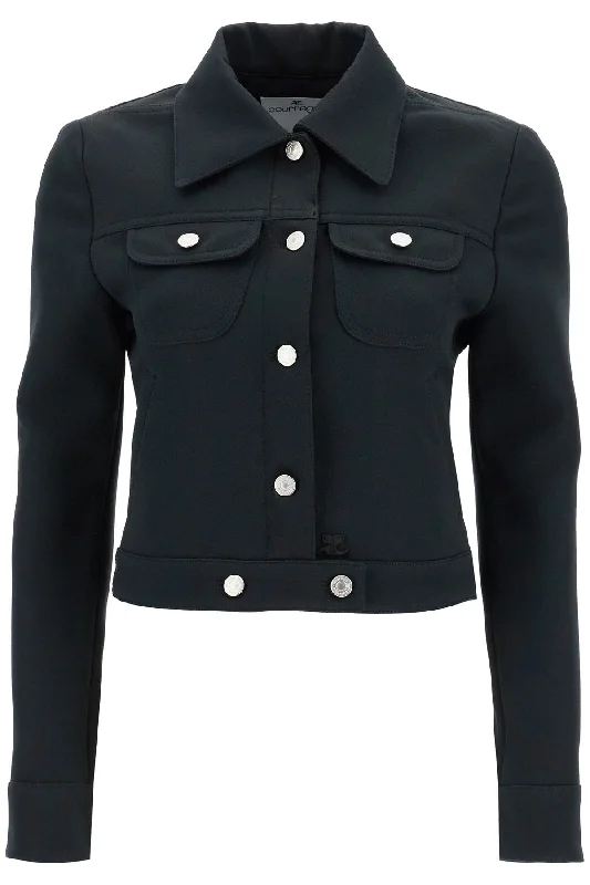 Twill Trucker Jacket  - Black Front Pockets Side Pockets Patch Pockets