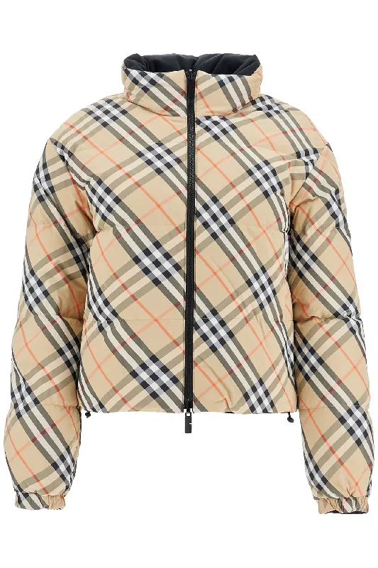 Short Reversible Down Jacket  - Beige Satin Fabric Silk Fabric Chiffon Fabric