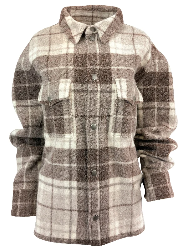 Alanui Shirt Jacket in Brown & Cream Plaid Print Jacket Jacquard Jacket Embroidered Jacket Alanui Shirt Jacket in Brown & Cream Plaid Print Jacket Jacquard Jacket Embroidered Jacket