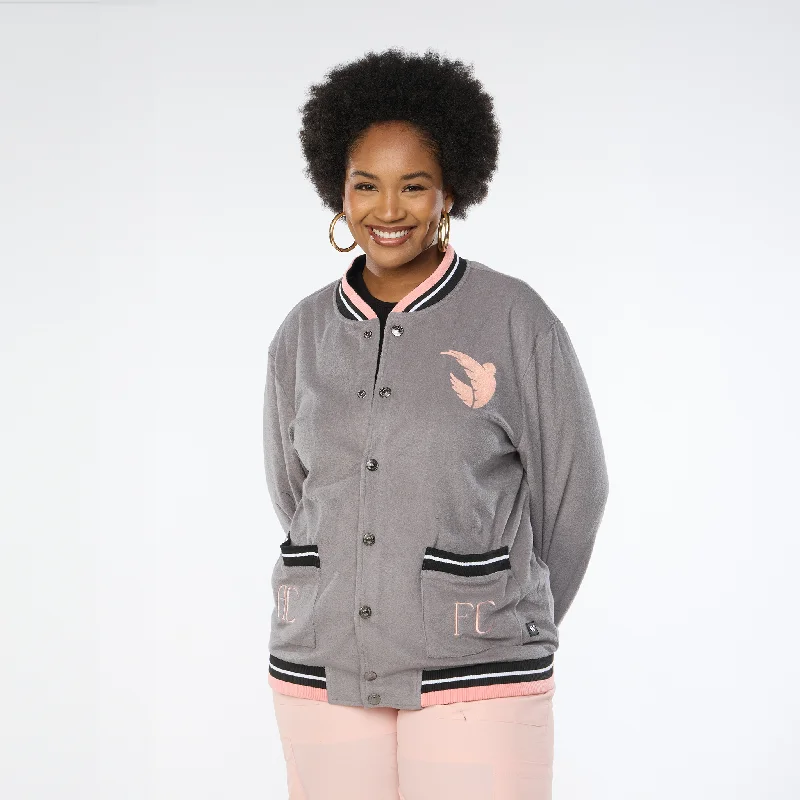 Angel City FC x Wild Collective Unisex Charcoal Terry Button Bomber Jacket Oversized Jacket Tailored Jacket Straight Jacket Angel City FC x Wild Collective Unisex Charcoal Terry Button Bomber Jacket Oversized Jacket Tailored Jacket Straight Jacket