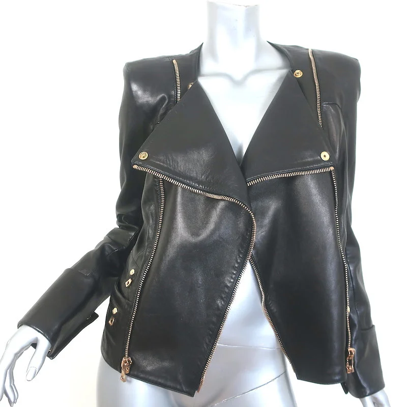 Balmain Double-Zip Leather Biker Jacket Black Size 42 Oversized Jacket Tailored Jacket Straight Jacket Balmain Double-Zip Leather Biker Jacket Black Size 42 Oversized Jacket Tailored Jacket Straight Jacket