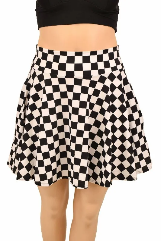 Black and White Checkered Pocket Skater Skirt lace skirt romantic