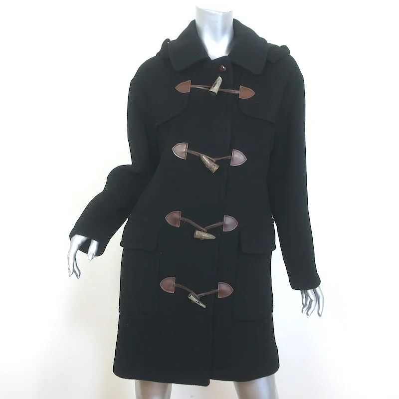 Vintage Burberry Hooded Duffle Coat Black Wool Size Small Toggle-Front Jacket Satin Fabric Silk Fabric Chiffon Fabric