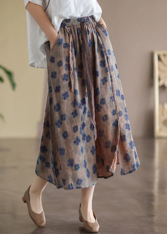 Casual Chocolate Print Patchwork Linen Skirts Spring denim skirt fashionable
