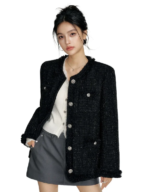 Chanel-Style Wool Outer Layer Down Jacket Satin Fabric Silk Fabric Chiffon Fabric