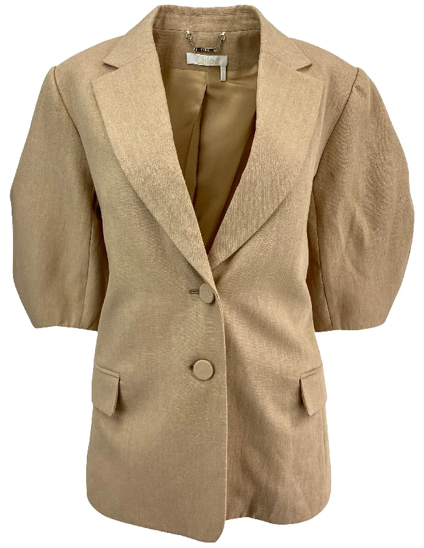 Chloé Baloon Sleeeve Linen Jacket in Pearl Beige Nylon Jacket Polyester Jacket Spandex Jacket Chloé Baloon Sleeeve Linen Jacket in Pearl Beige Nylon Jacket Polyester Jacket Spandex Jacket