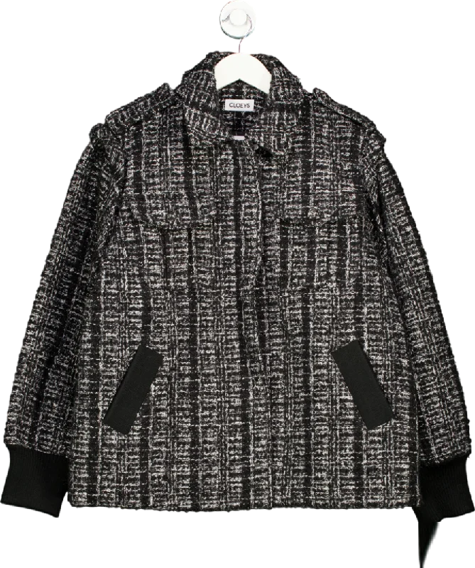 Cloeys Black Oversize Tweed Jacket UK S Bomber Jacket Anorak Windbreaker
