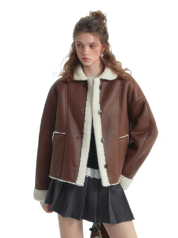 Collar Shearling Crop Jacket Notch Collar Peter Pan Collar Cowl Neck