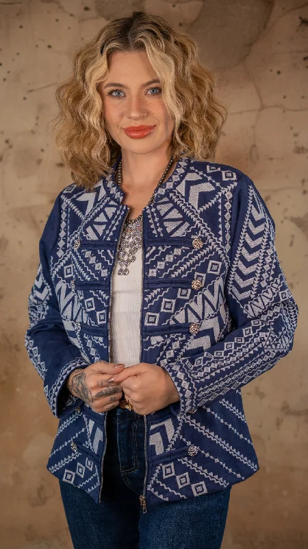 Danika Embroidered Sailor Button Jacket Satin Jacket Silk Jacket Chiffon Jacket