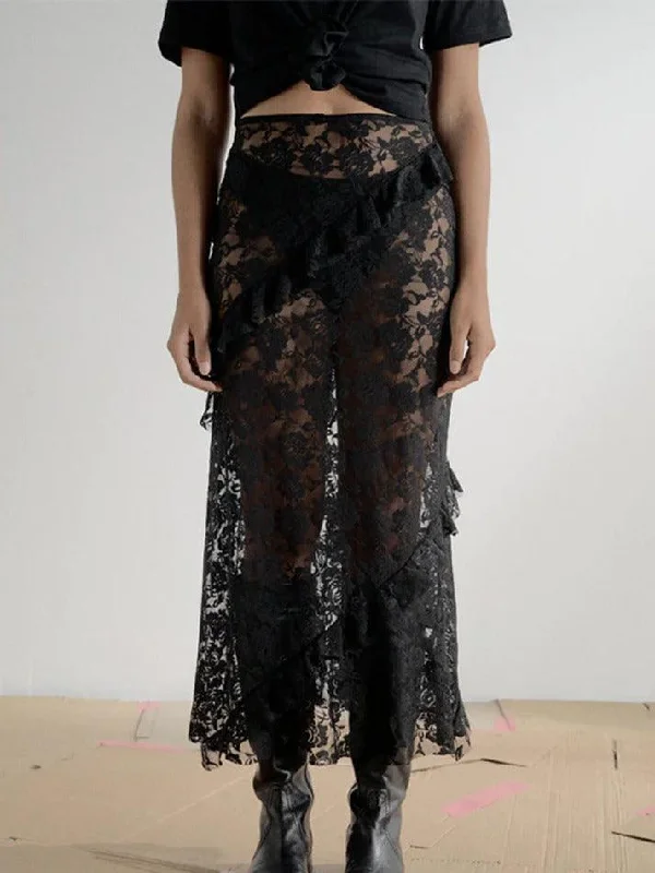 Designed Lace Stitching Maxi Skirts casual skirt length