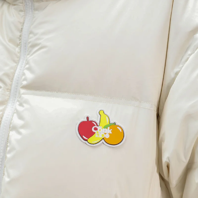Down Puffer Jacket with Fruit Embroidery Knit Fabric Woven Fabric Fleece Fabric