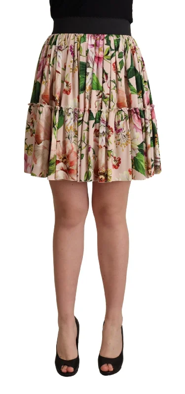 Dolce & Gabbana Elegant Floral Silk High Waist Mini Skirt lace skirt romantic