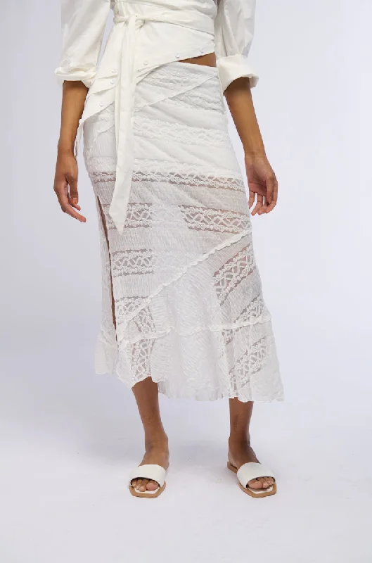 EMELIA LACE TRIM TIERED MIDI SKIRT summer skirt style