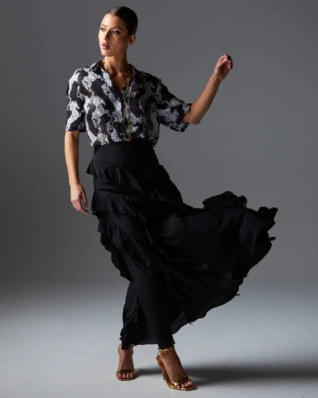 Fate Loyal Maxi Skirt Black velvet skirt glossy