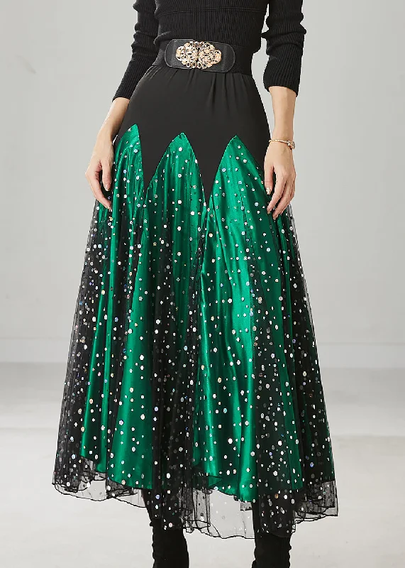 Fine Green Silm Fit Patchwork Tulle Dance Skirts Spring asymmetrical skirt cut
