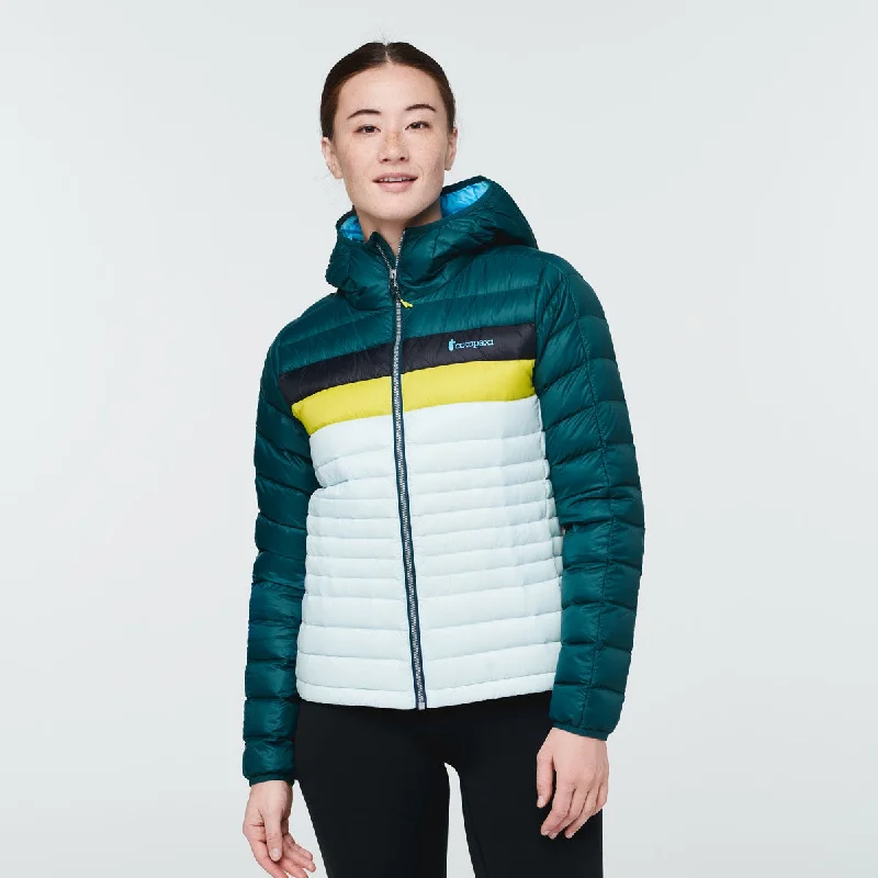 Fuego Down Hooded Jacket - Womens Boat Neck Shawl Collar Notched Collar