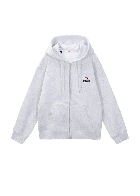 GUESS × HELLO KITTY UNI LS HOODED ZIP UP JACKET Print Jacket Jacquard Jacket Embroidered Jacket