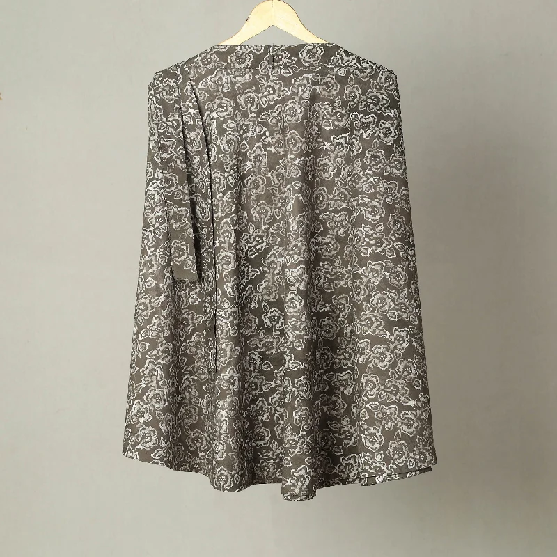 Grey - Hand Batik Print Cotton Wrap Around Skirt 23 linen skirt relaxed