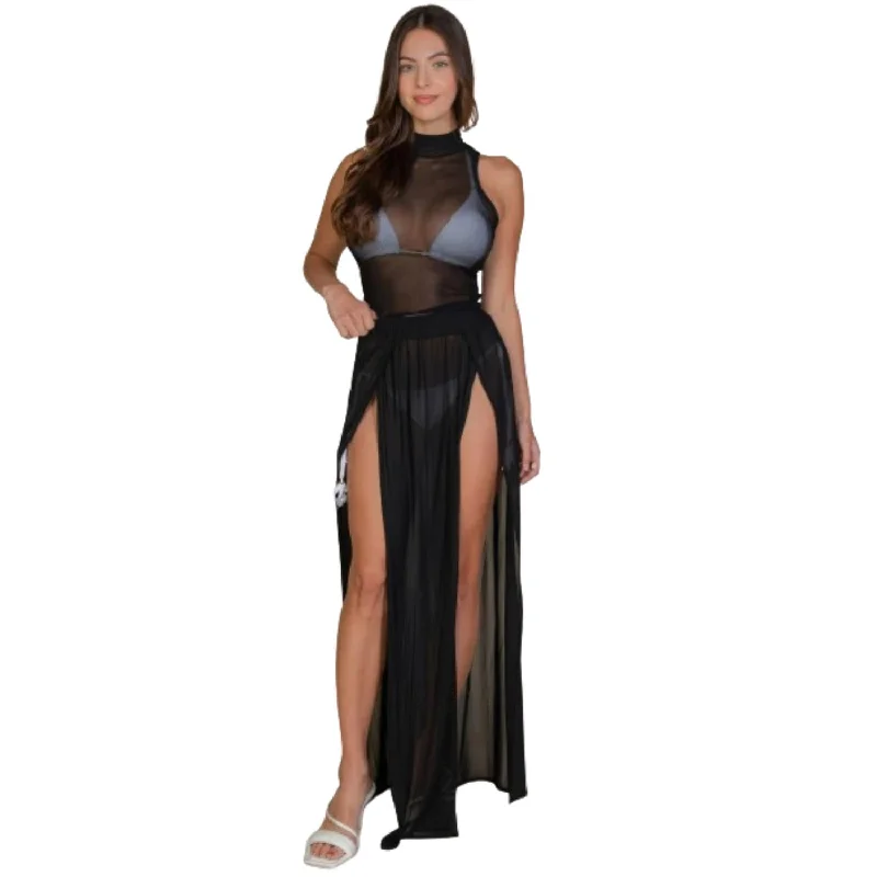 High Split Mesh Sheer Maxi Skirt high slit skirt