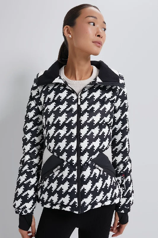 Houndstooth Black and Snow White Ski Duvet Jacket Front Pockets Side Pockets Patch Pockets Houndstooth Black and Snow White Ski Duvet Jacket Front Pockets Side Pockets Patch Pockets