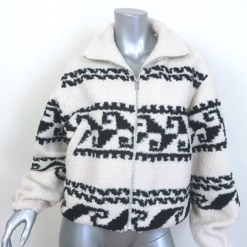 Isabel Marant Etoile Mackensy Fuzzy Jacket Ecru/Black Printed Sherpa Size 34 Striped Jacket Polka Dot Jacket Floral Jacket Isabel Marant Etoile Mackensy Fuzzy Jacket Ecru/Black Printed Sherpa Size 34 Striped Jacket Polka Dot Jacket Floral Jacket