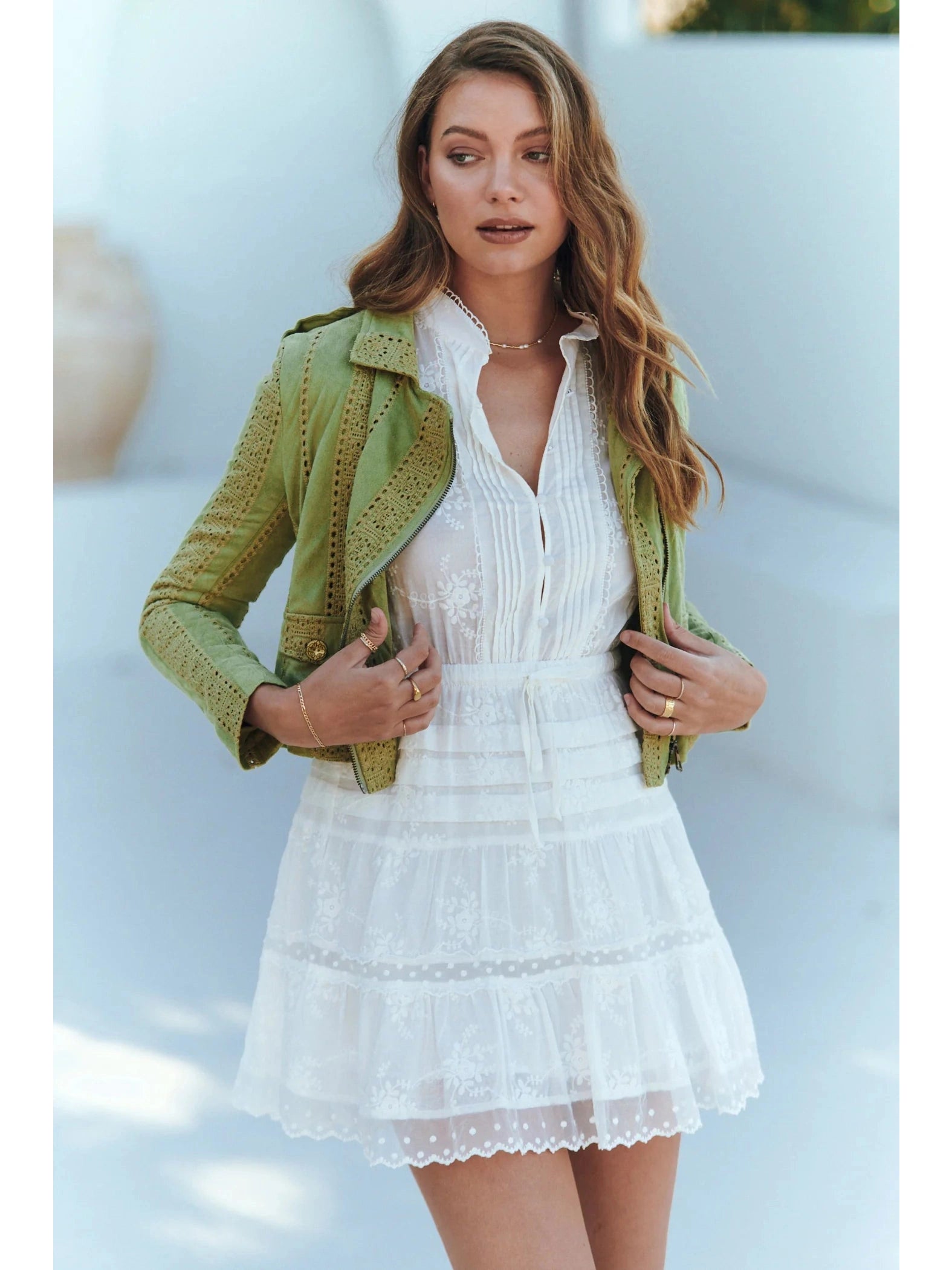 JAASE Pistachio Faux Suede Jodi Jacket Striped Jacket Polka Dot Jacket Floral Jacket JAASE Pistachio Faux Suede Jodi Jacket Striped Jacket Polka Dot Jacket Floral Jacket