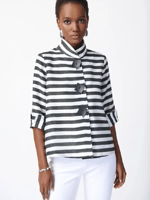 Joseph Ribkoff Striped Jacquard Trapeze Jacket 241253 Col 511 Faux Fur Jacket Real Fur Jacket Shearling Jacket Joseph Ribkoff Striped Jacquard Trapeze Jacket 241253 Col 511 Faux Fur Jacket Real Fur Jacket Shearling Jacket